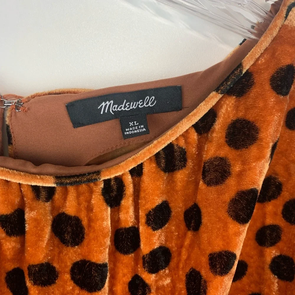 Madewell Velour Ruffle Sleeve Blouse Size XL Orange - Picture 2 of 6